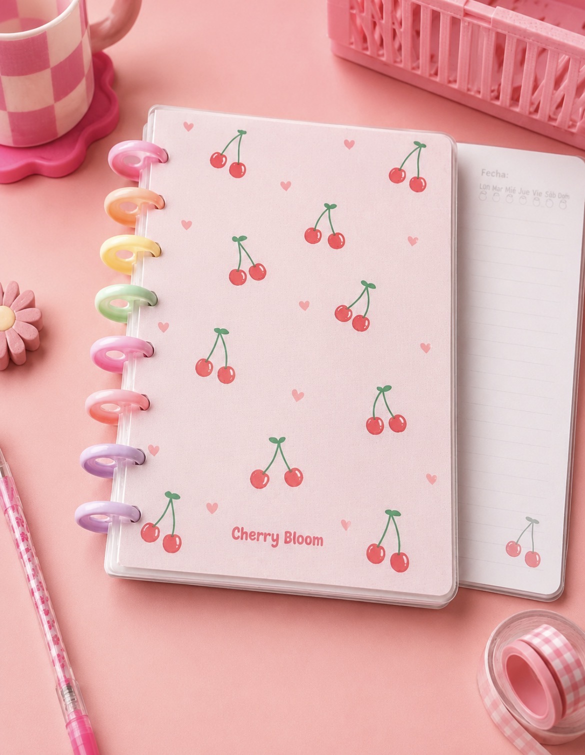 Cuaderno Cherry Bloom de cerezas abierto