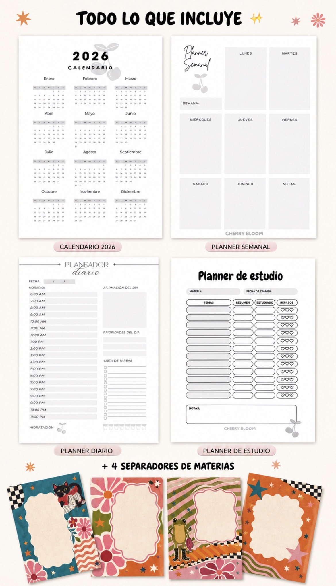 Todo lo que incluye un cuaderno Cherry Bloom